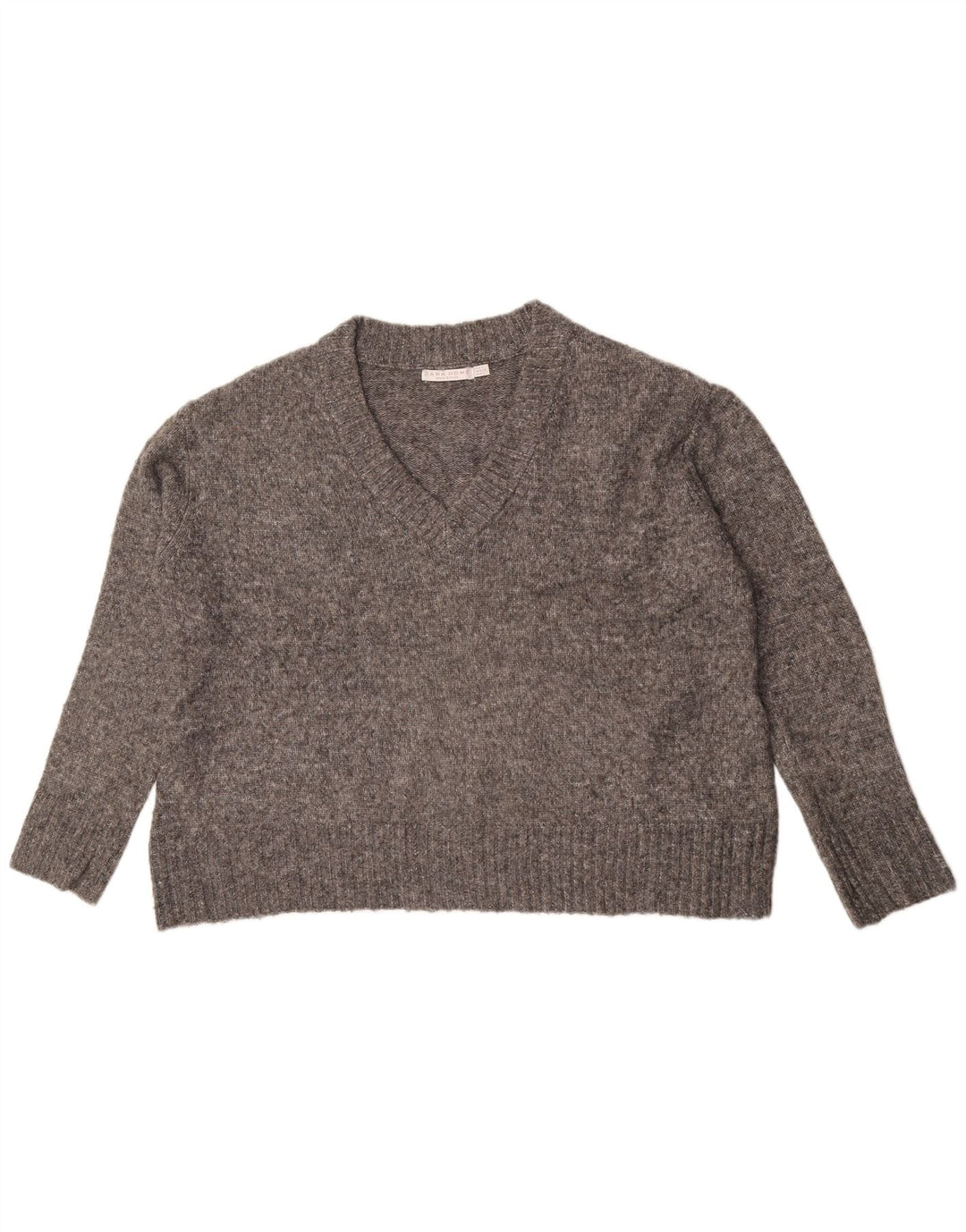 Zara Womens Oversized V-Neck Jumper Sweater UK 10 Small Grey Flecked