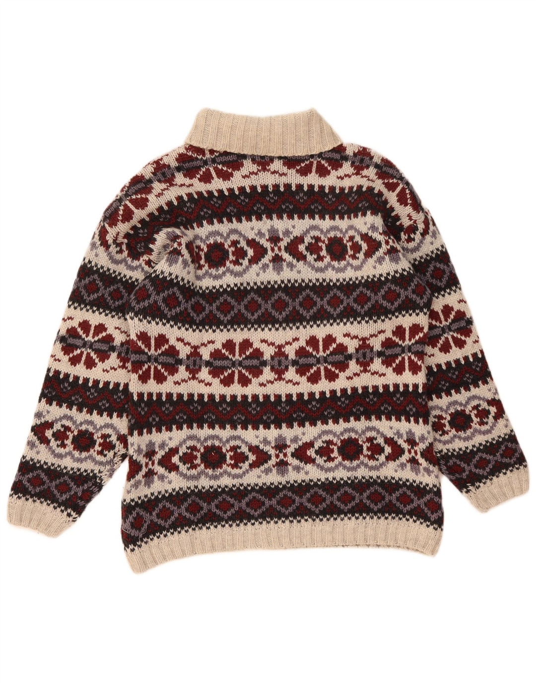 Vintage Mens Roll Neck Jumper Sweater Medium Multicoloured Fair Isle Wool