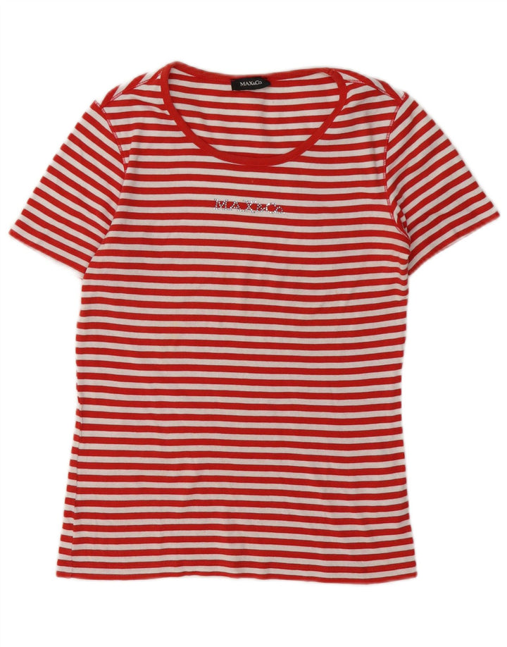 Max & Co. Womens Graphic T-Shirt Top UK 12 Medium Red Striped Cotton
