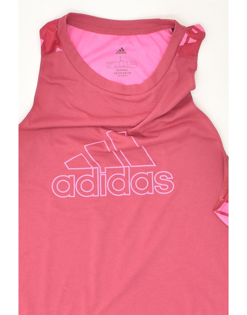 ADIDAS Womens Aeroready Graphic Vest Top UK 16/18 Large Pink Polyester | Vintage Adidas | Thrift | Second-Hand Adidas | Used Clothing | Messina Hembry 