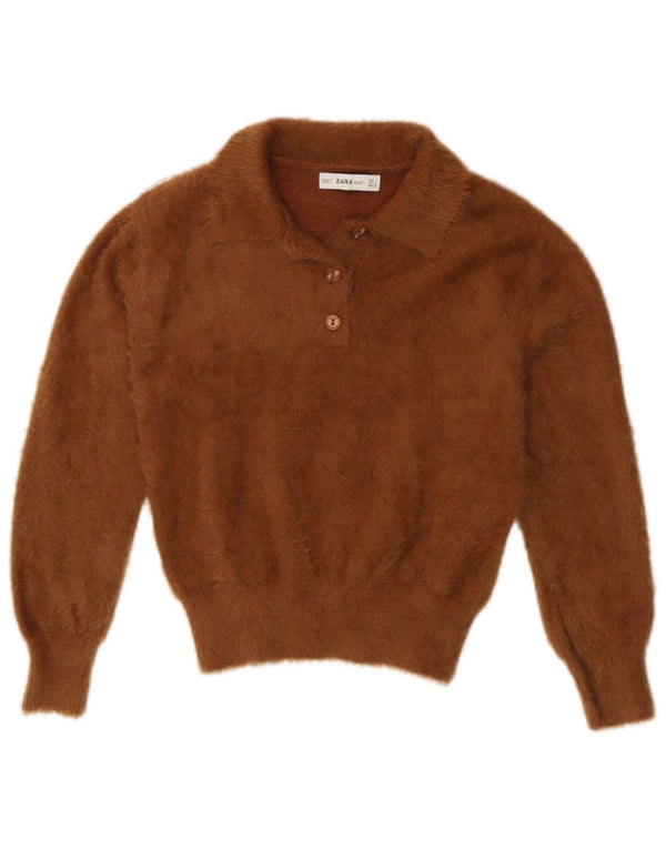 Zara Girls Polo Neck Jumper Sweater 12-13 Years Large Brown Nylon
