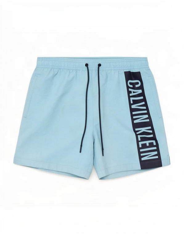 Calvin Klein Mens Graphic Swimming Shorts Small Blue Colourblock Polyester