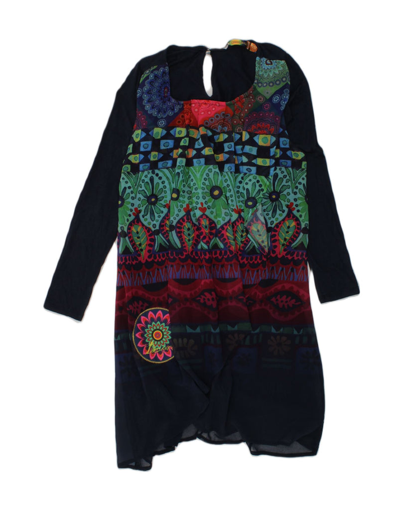 DESIGUAL Girls Crazy Pattern Shift Dress 11-12 Years Navy Blue Geometric | Vintage Desigual | Thrift | Second-Hand Desigual | Used Clothing | Messina Hembry 