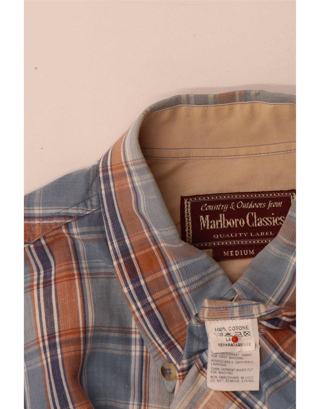 Marlboro Classics Mens Shirt Medium Blue Check Cotton