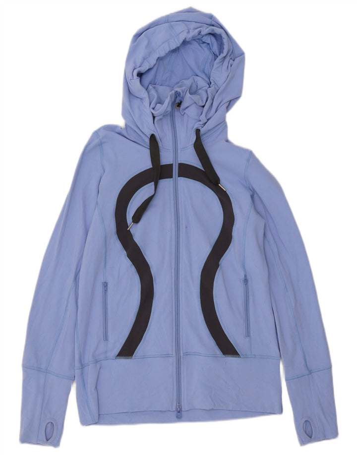 Lululemon Womens Graphic Zip Hoodie Sweater US 8 Medium Blue Nylon