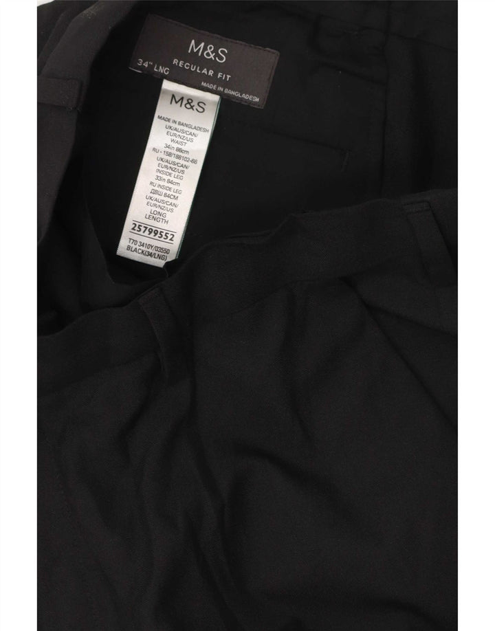 Marks & Spencer Mens Regular Fit Chino Trousers W34 L33 Black Polyester