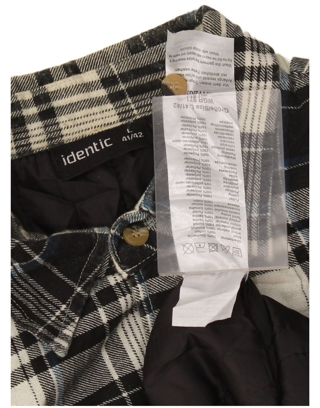 Identic Mens Lumberjack Flannel Shirt Size 41/42 Large Black Check Cotton