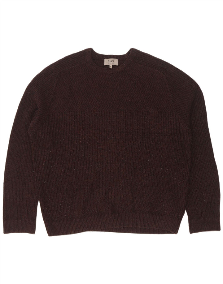 Zara Mens Crew Neck Jumper Sweater XL Brown Acrylic