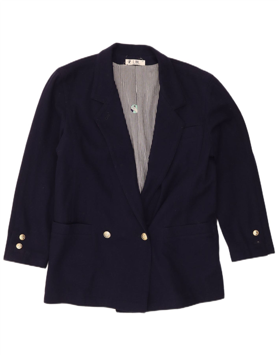 Vintage Womens Double Breasted Blazer Jacket IT 46 Large Navy Blue