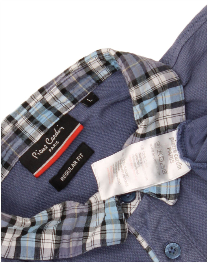 Pierre Cardin Mens Regular Fit Polo Shirt Large Blue Check Cotton
