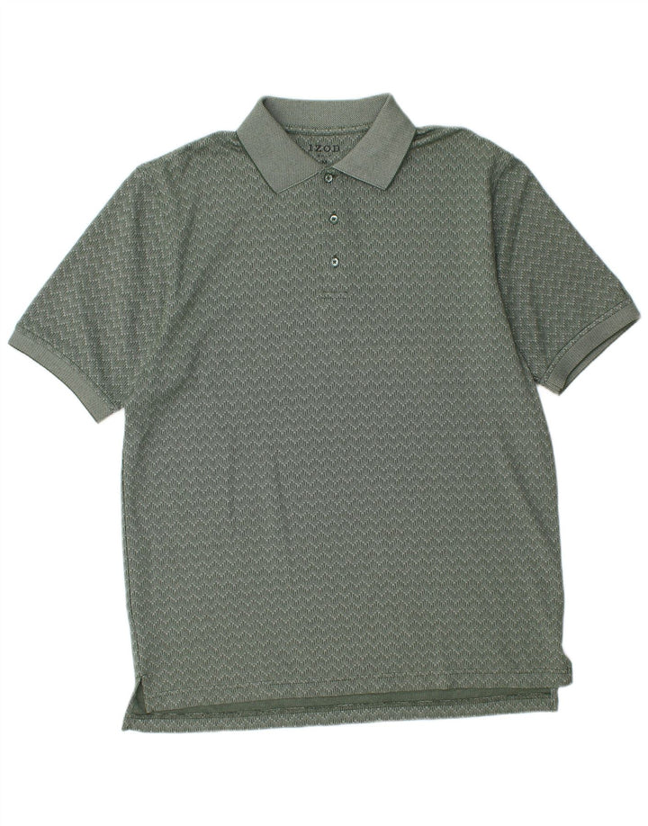 Izod Mens Polo Shirt Medium Green Chevron Cotton