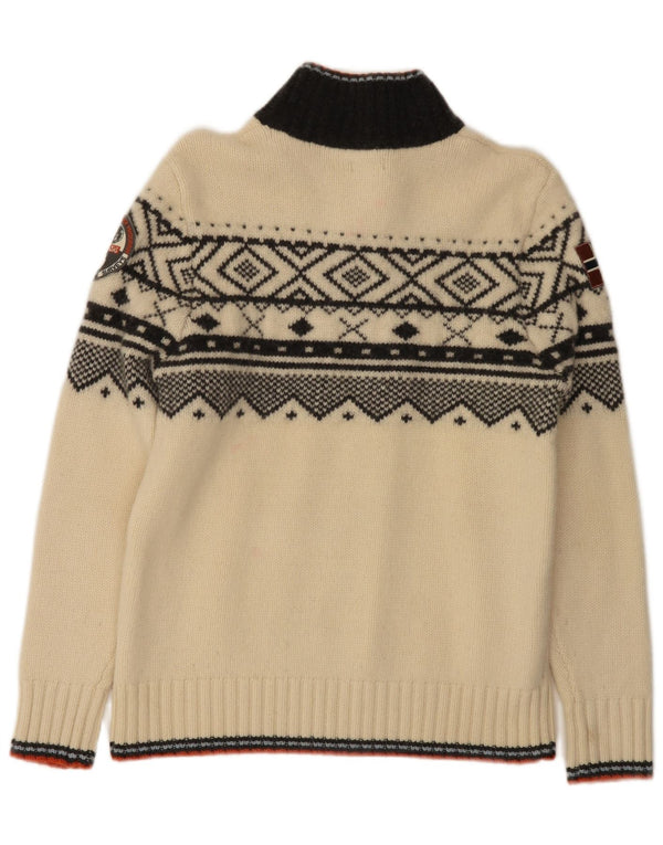 Napapijri Womens Graphic Zip Neck Jumper Sweater UK 18 XL White Fair Isle