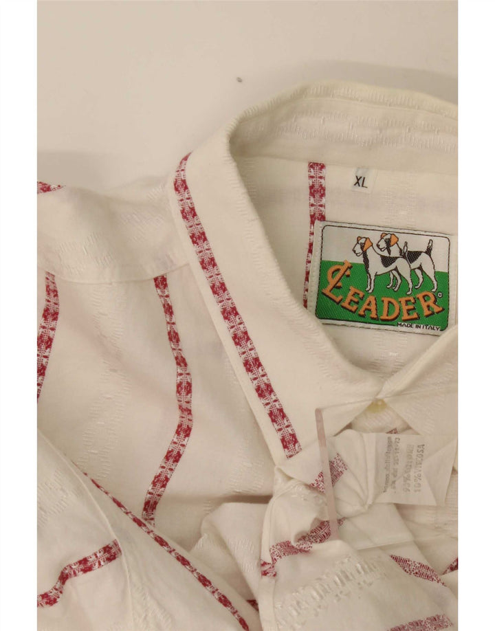 Leader Mens Shirt XL White Striped Cotton