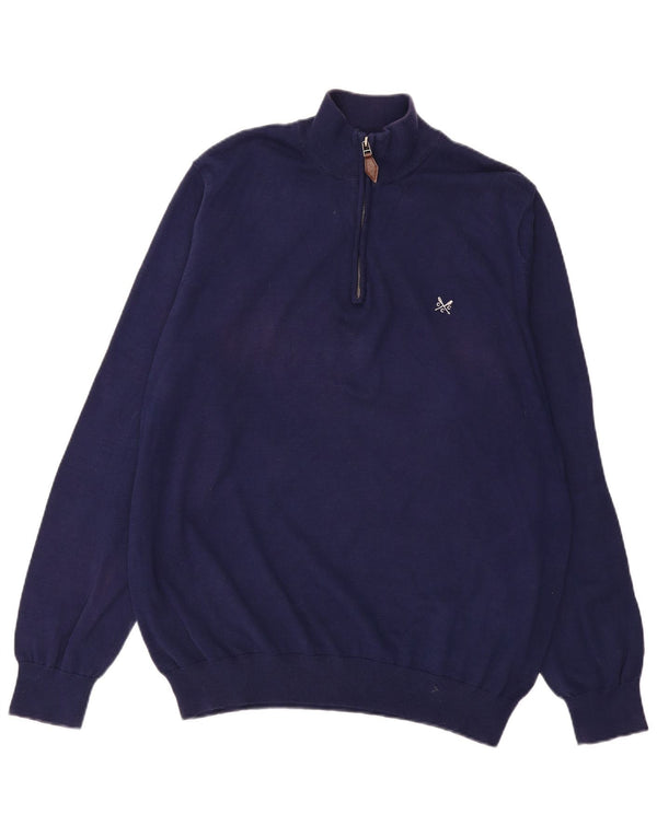 CREW CLOTHING Mens Zip Neck Jumper Sweater 3XL Navy Blue Cotton