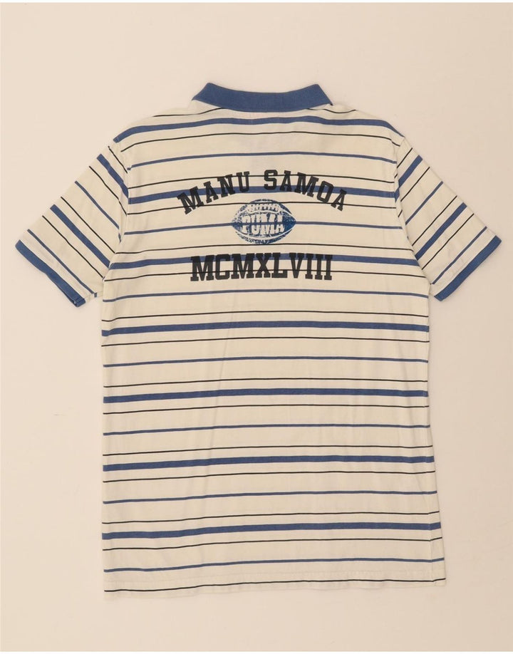 PUMA Boys Polo Shirt 15-16 Years White Striped Cotton Vintage Puma and Second-Hand Puma from Messina Hembry 