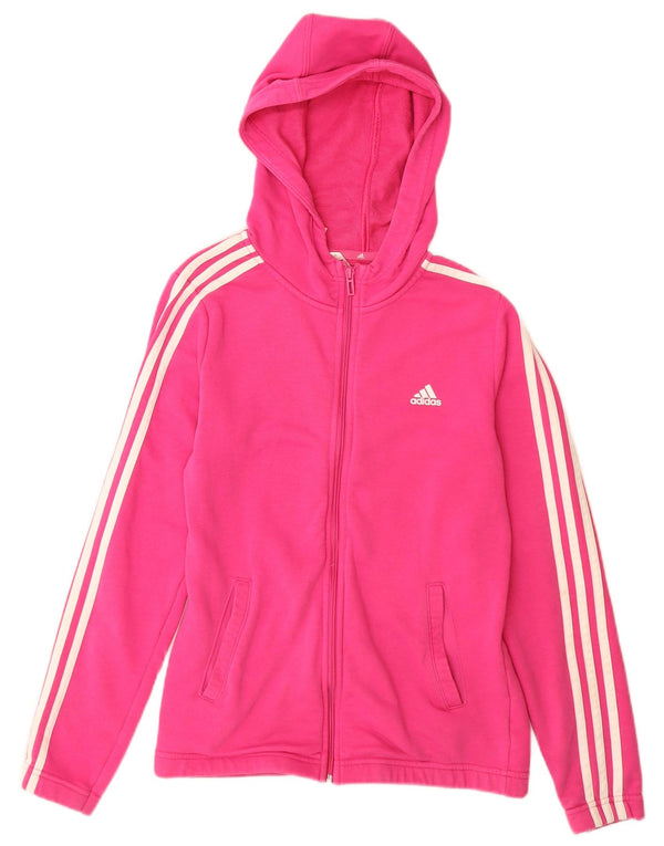 ADIDAS Girls Zip Hoodie Sweater 14-15 Years Pink Cotton