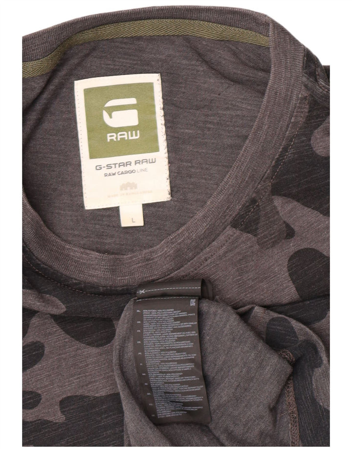 G-Star Mens T-Shirt Top Large Grey Camouflage Cotton