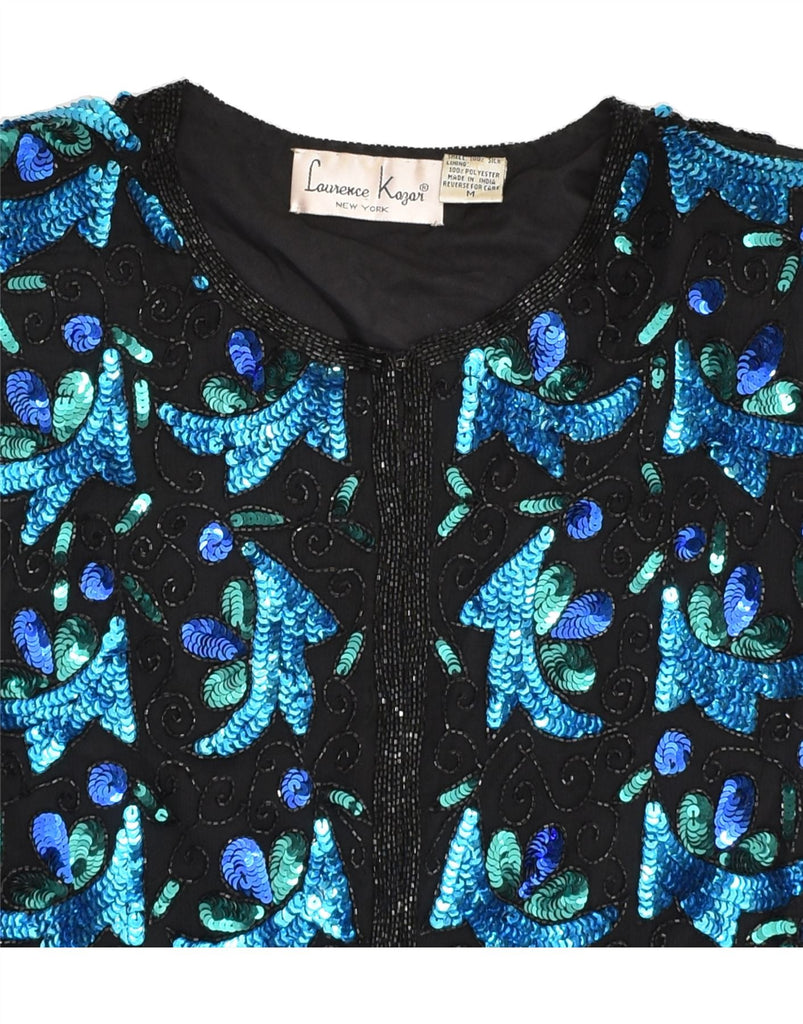 LAURENCE KOZAR Womens Blazer Jacket UK 12 Medium Blue Floral Silk | Vintage Laurence Kozar | Thrift | Second-Hand Laurence Kozar | Used Clothing | Messina Hembry 