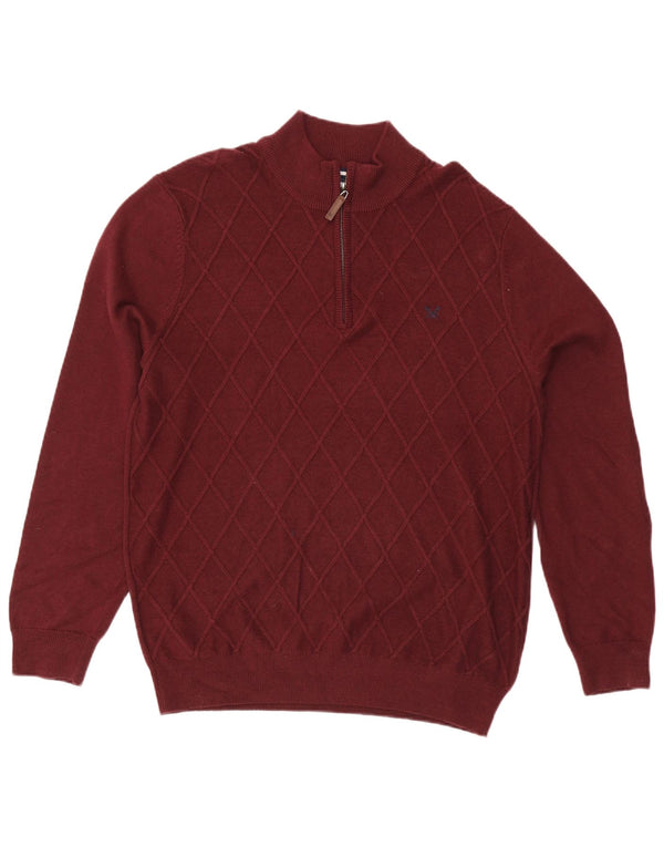 Crew Clothing Mens Zip Neck Jumper Sweater 2XL Burgundy Cotton