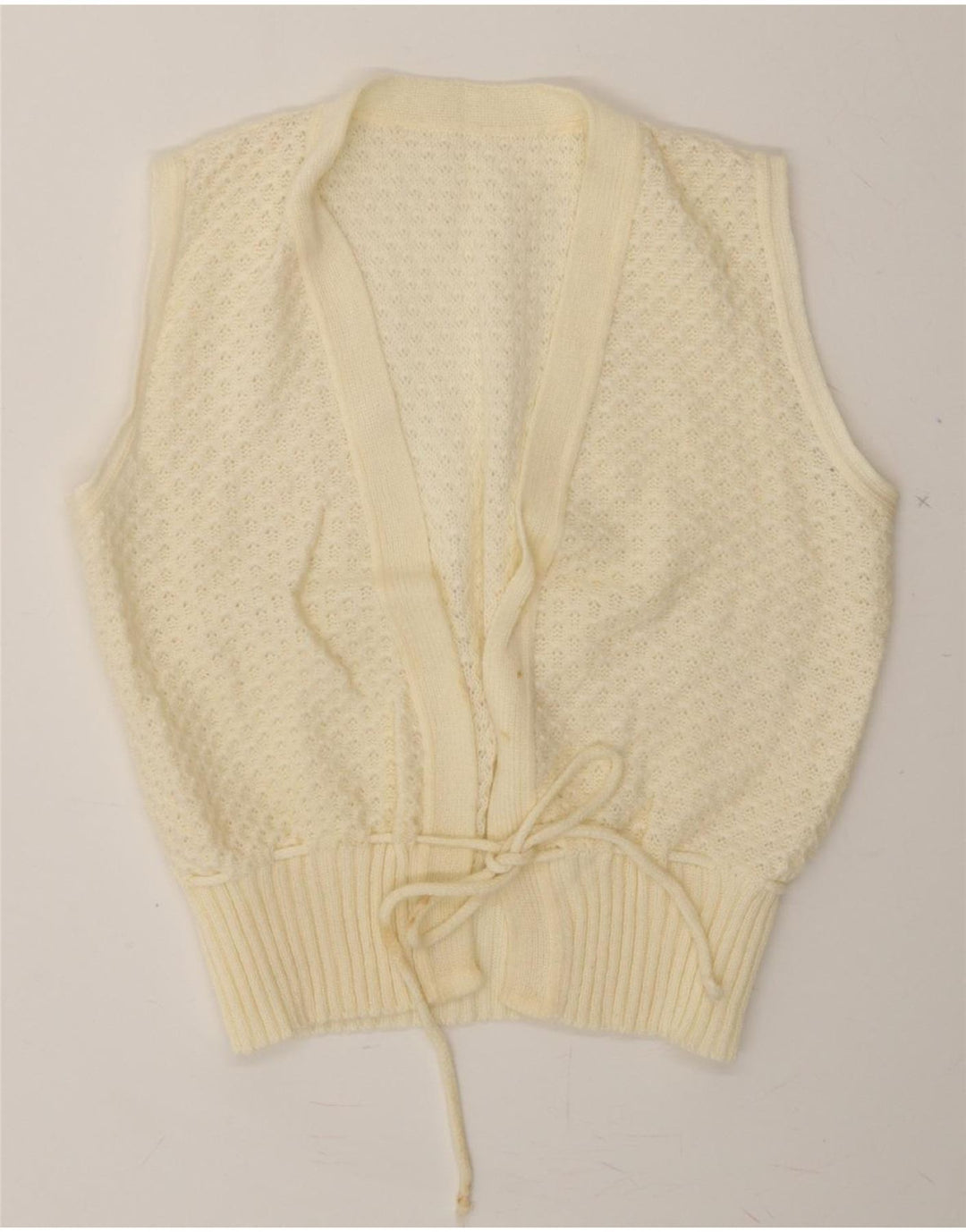VINTAGE Womens Sleeveless Cardigan Sweater UK 12 Medium Off White Vintage Vintage and Second-Hand Vintage from Messina Hembry 