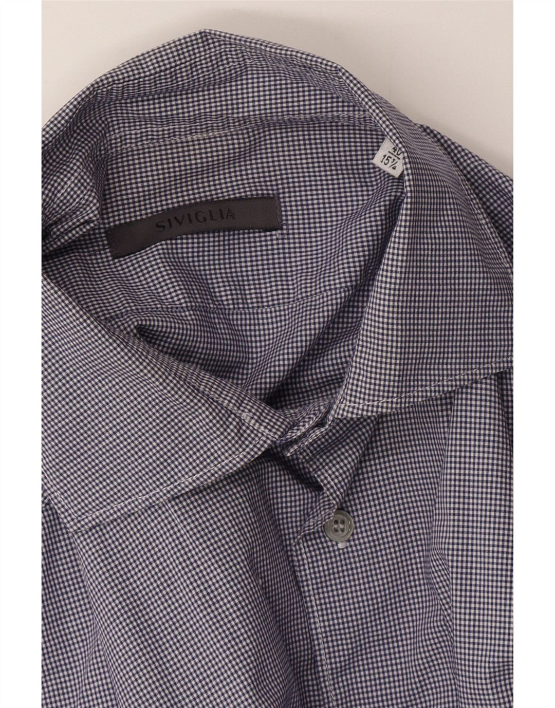 SIVIGLIA Mens Shirt Size 40 15 3/4 Medium Navy Blue Gingham