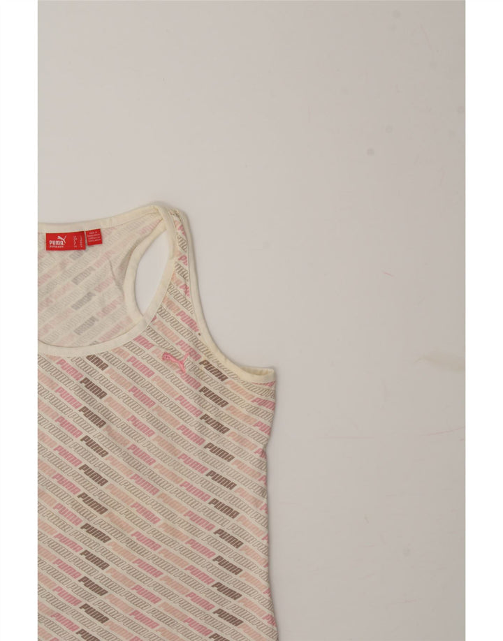 PUMA Womens Graphic Vest Top UK 14 Medium  Beige Cotton Vintage Puma and Second-Hand Puma from Messina Hembry 