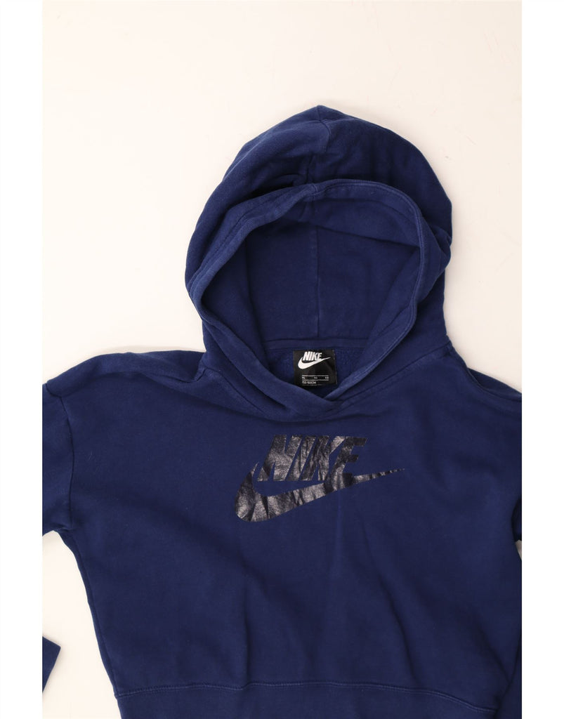 NIKE Girls Crop Graphic Hoodie Jumper 13-14 Years XL Navy Blue Cotton Vintage Nike and Second-Hand Nike from Messina Hembry 