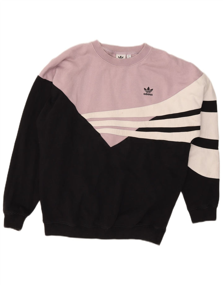 Adidas Womens Oversized Sweatshirt Jumper UK 12 Medium Black Colourblock