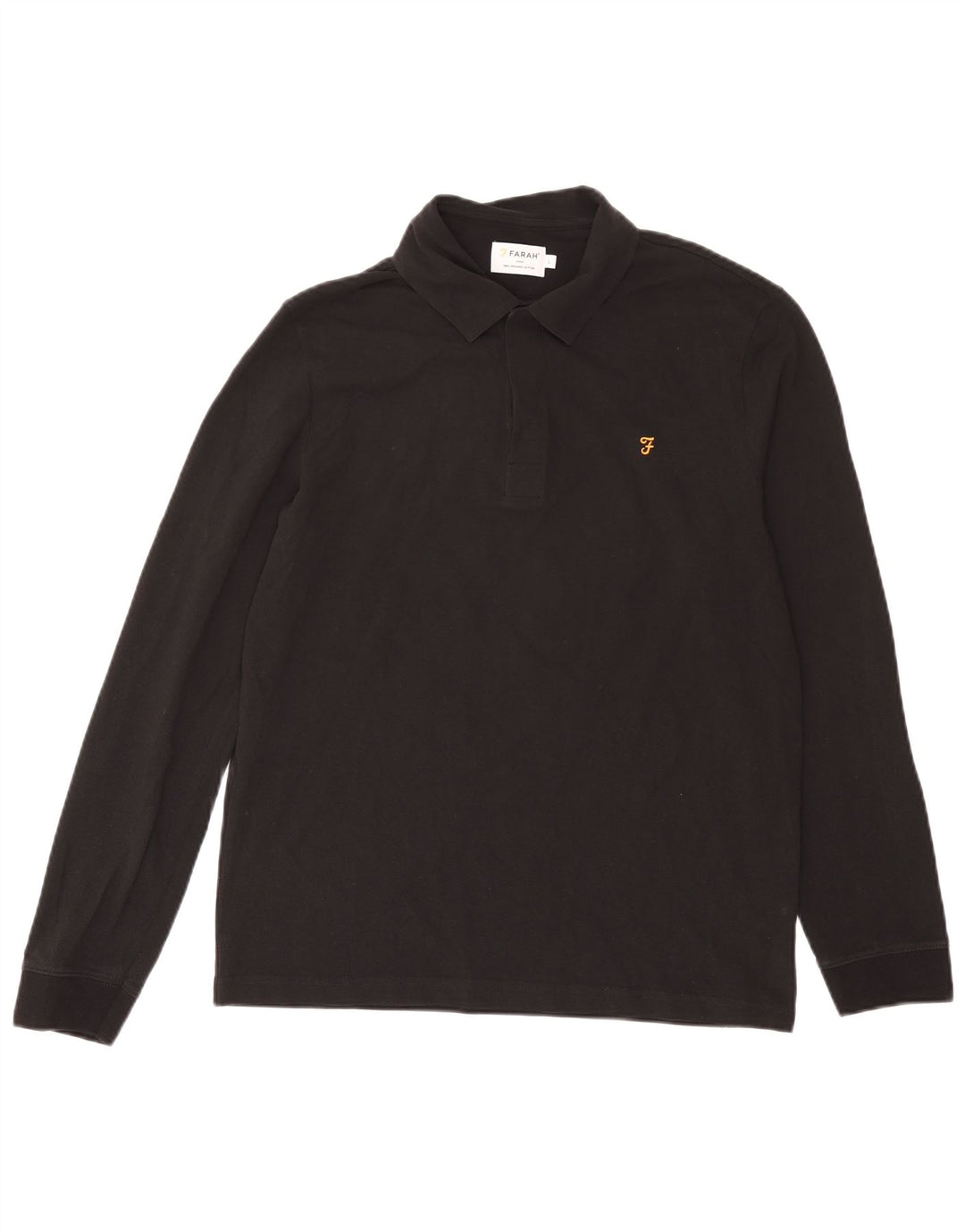 Farah Mens Long Sleeve Polo Shirt Large Black Cotton