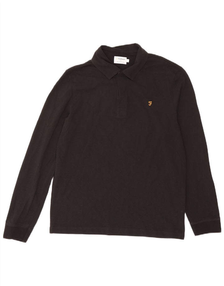 Farah Mens Long Sleeve Polo Shirt Large Black Cotton