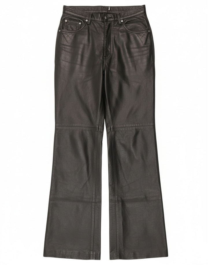 Vintage Womens Bootcut Leather Trousers IT 44 Medium W28 L30 Black Leather