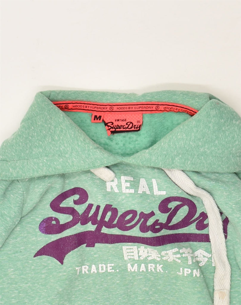 SUPERDRY Womens Graphic Hoodie Jumper UK 14 Medium Green Cotton | Vintage Superdry | Thrift | Second-Hand Superdry | Used Clothing | Messina Hembry 