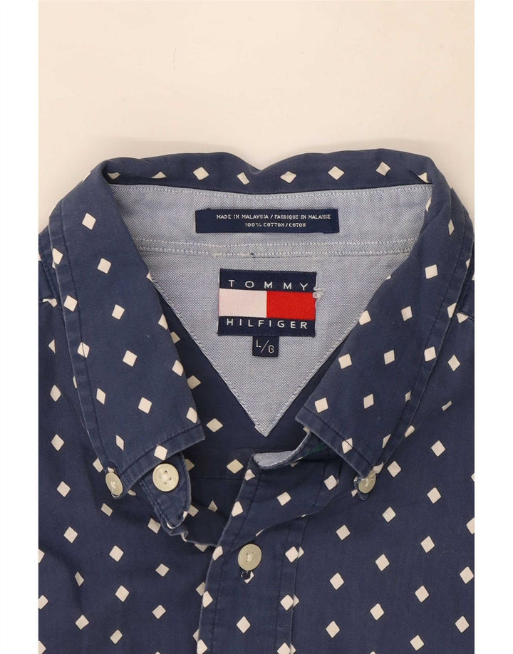 Tommy Hilfiger Mens Shirt Large Navy Blue Spotted Cotton