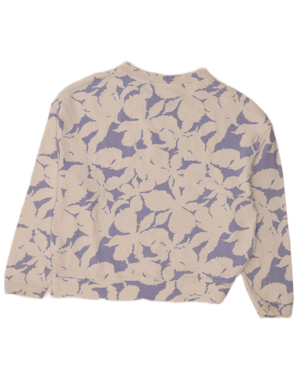 Benetton Womens Oversized Sweatshirt Jumper UK 10 Small White Floral Cotton