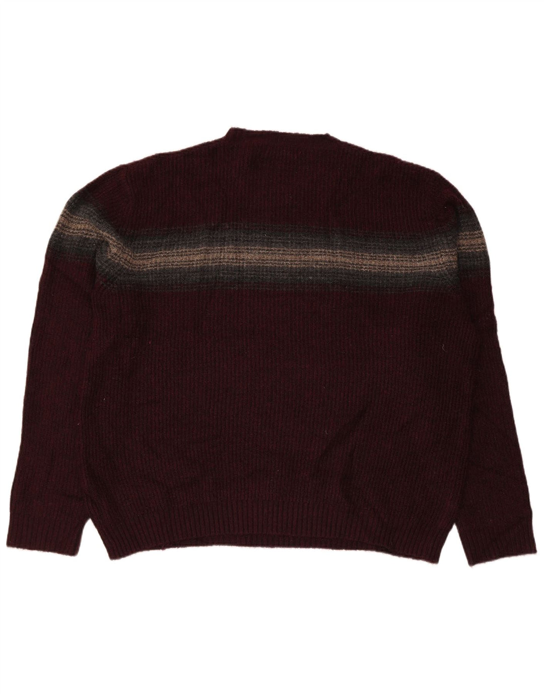 MARKS & SPENCER Mens Crew Neck Jumper Sweater 2XL Burgundy Striped Acrylic