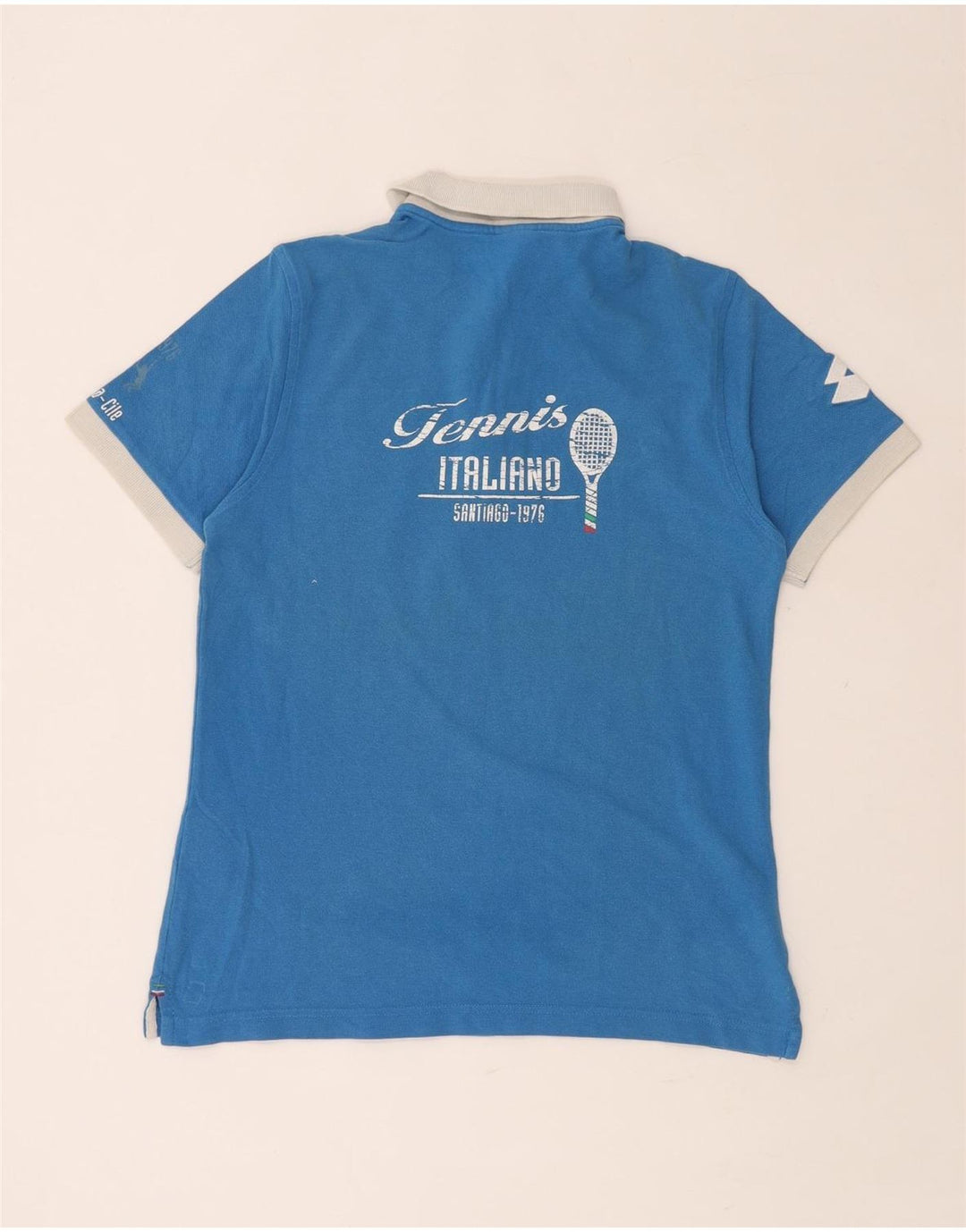 LOTTO Womens Italia Graphic Rugby Polo Shirt UK 14 Large Blue Cotton