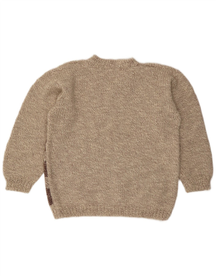 VINTAGE Womens V-Neck Jumper Sweater UK 16 Large Beige Colourblock