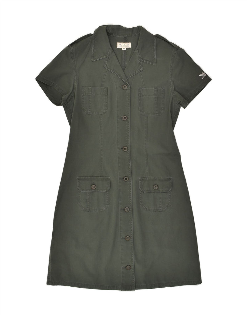 RIFLE Womens Short Sleeves Shirt Dress UK 12 Medium Khaki Cotton | Vintage Rifle | Thrift | Second-Hand Rifle | Used Clothing | Messina Hembry 
