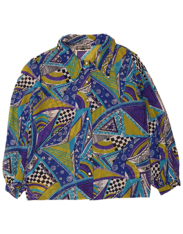VINTAGE Womens Shirt Blouse IT 42 Medium Blue Geometric Polyester