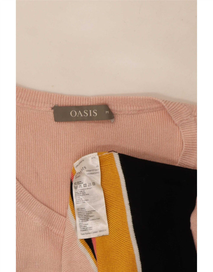 Oasis Womens Top Long Sleeve UK 12 Medium Pink Striped Viscose