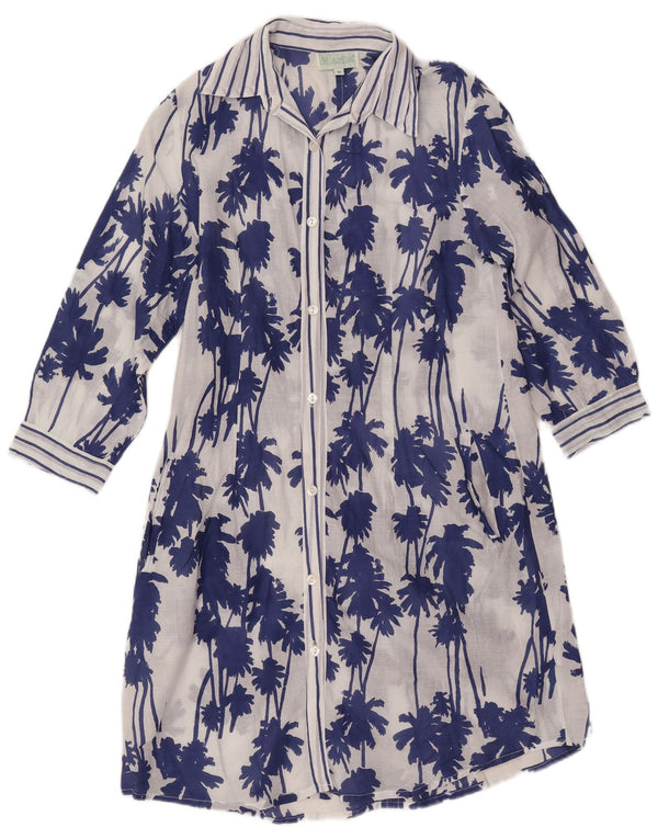 Marila Womens See Through 3/4 Sleeve Shirt Dress UK 14 Medium Blue Floral