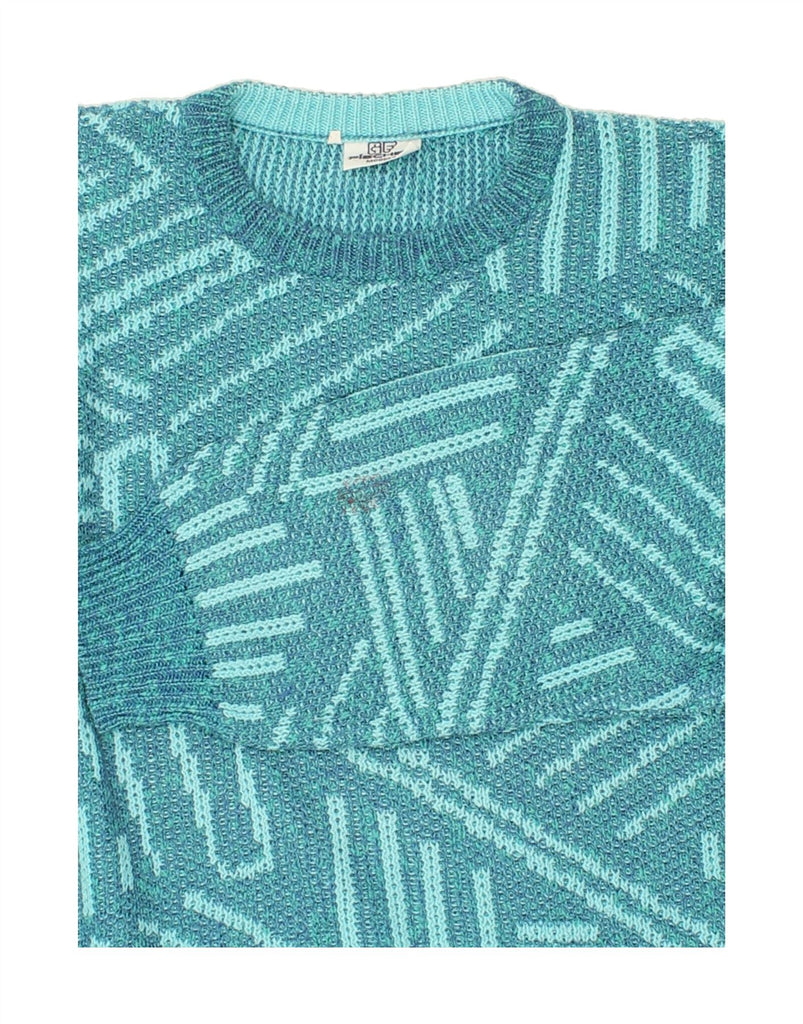 VINTAGE Womens Abstract Pattern Crew Neck Jumper Sweater IT 50 XL Blue Vintage Vintage and Second-Hand Vintage from Messina Hembry 