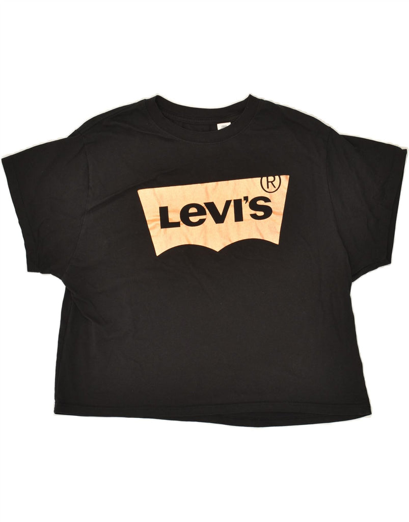 LEVI'S Womens Crop Graphic T-Shirt Top UK 14 Medium Black Cotton | Vintage Levi's | Thrift | Second-Hand Levi's | Used Clothing | Messina Hembry 