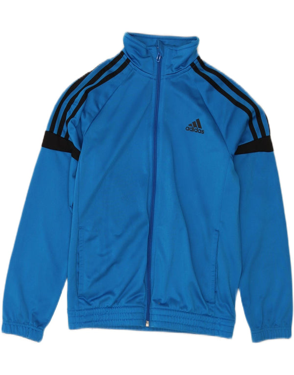 Adidas Boys Tracksuit Top Jacket 11-12 Years Blue Colourblock Polyester