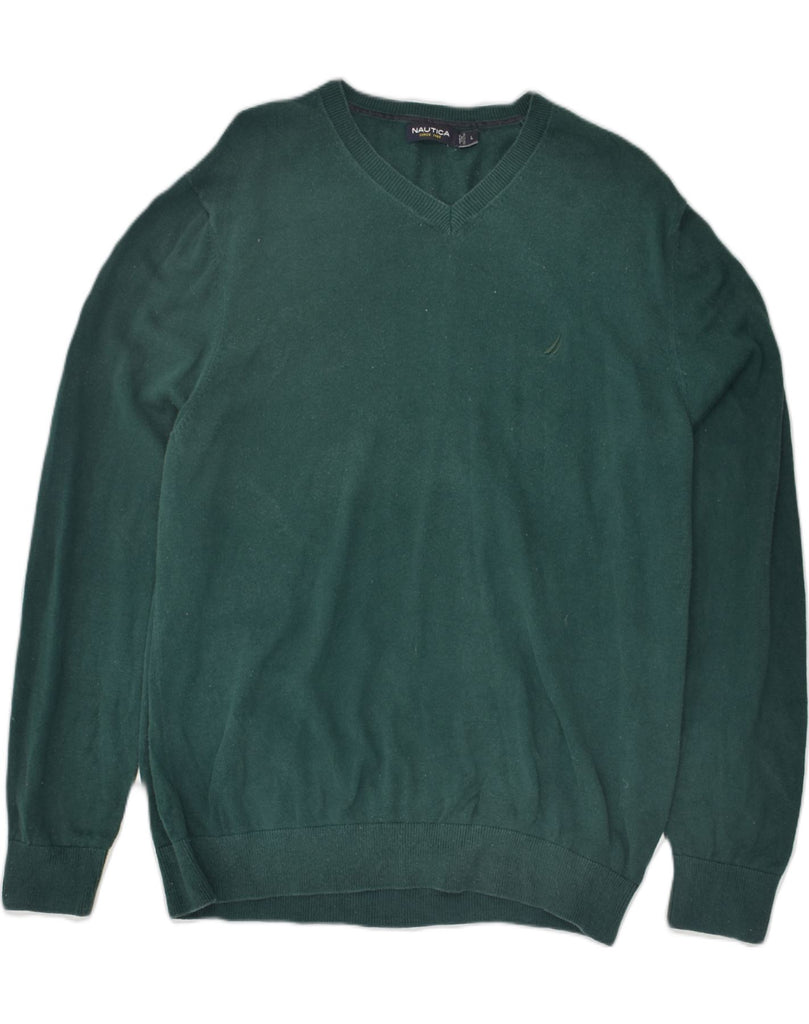 NAUTICA Mens V-Neck Jumper Sweater Large Green Cotton | Vintage Nautica | Thrift | Second-Hand Nautica | Used Clothing | Messina Hembry 