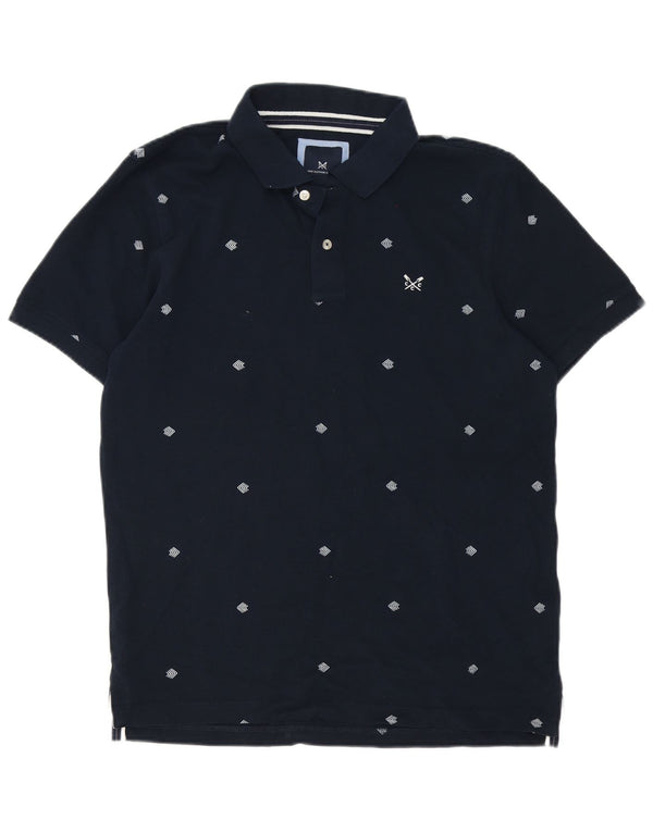 Crew Clothing Mens Polo Shirt Large Navy Blue Spotted Cotton
