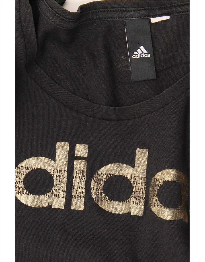 Adidas Womens Crop Graphic T-Shirt Top UK 12 Medium Black