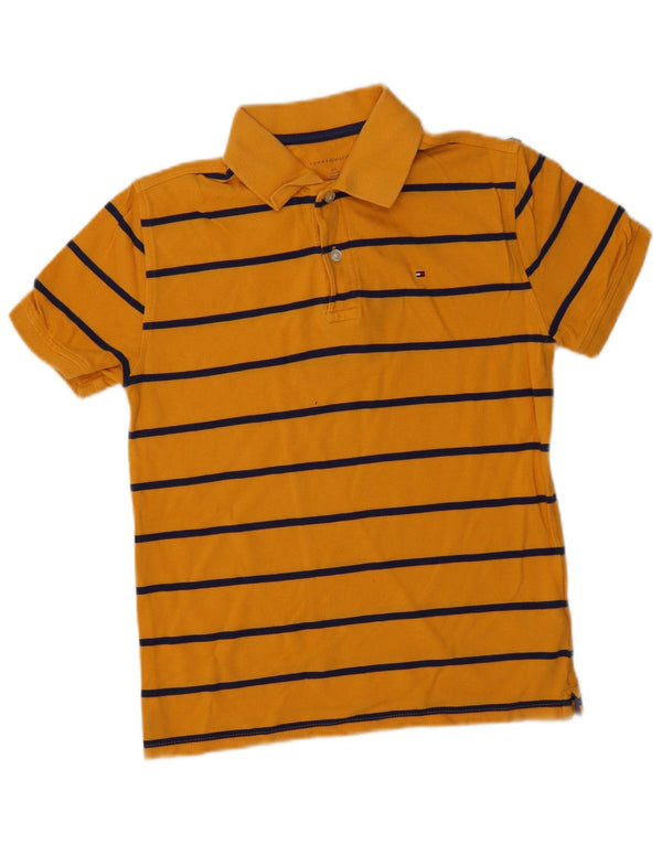 TOMMY HILFIGER Boys Polo Shirt 12-13 Years Large Yellow Striped Cotton