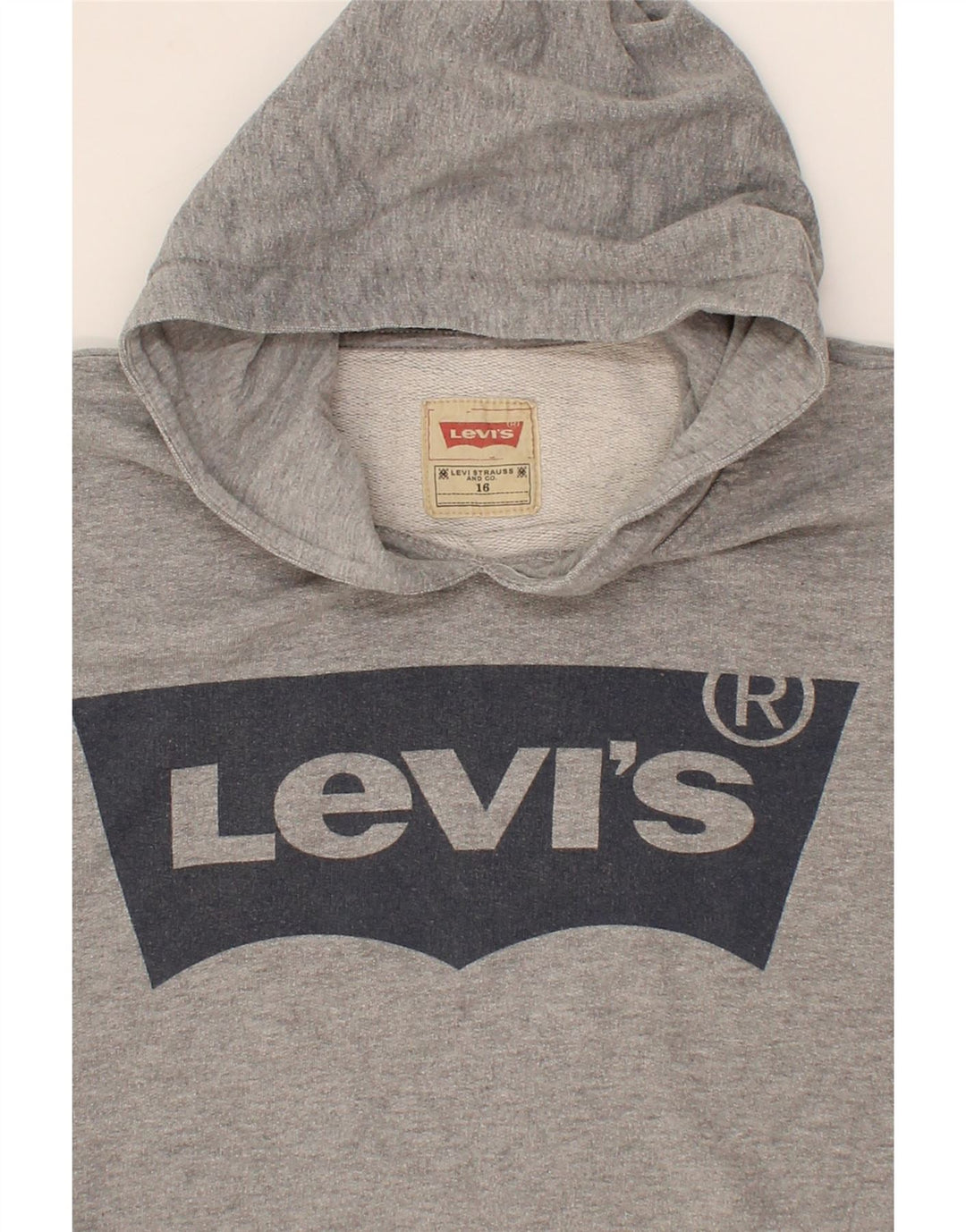 LEVI'S Boys Graphic Hoodie Jumper 15-16 Years Grey Cotton Vintage Levi's and Second-Hand Levi's from Messina Hembry 