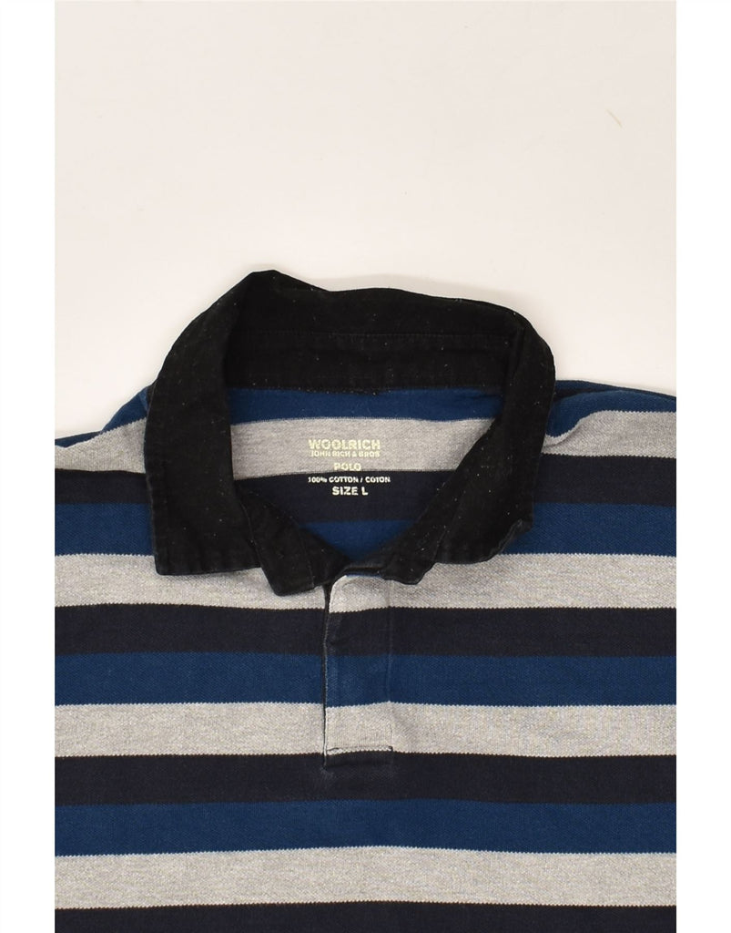 WOOLRICH Mens Slim Long Sleeve Polo Shirt Large Blue Striped Cotton | Vintage Woolrich | Thrift | Second-Hand Woolrich | Used Clothing | Messina Hembry 